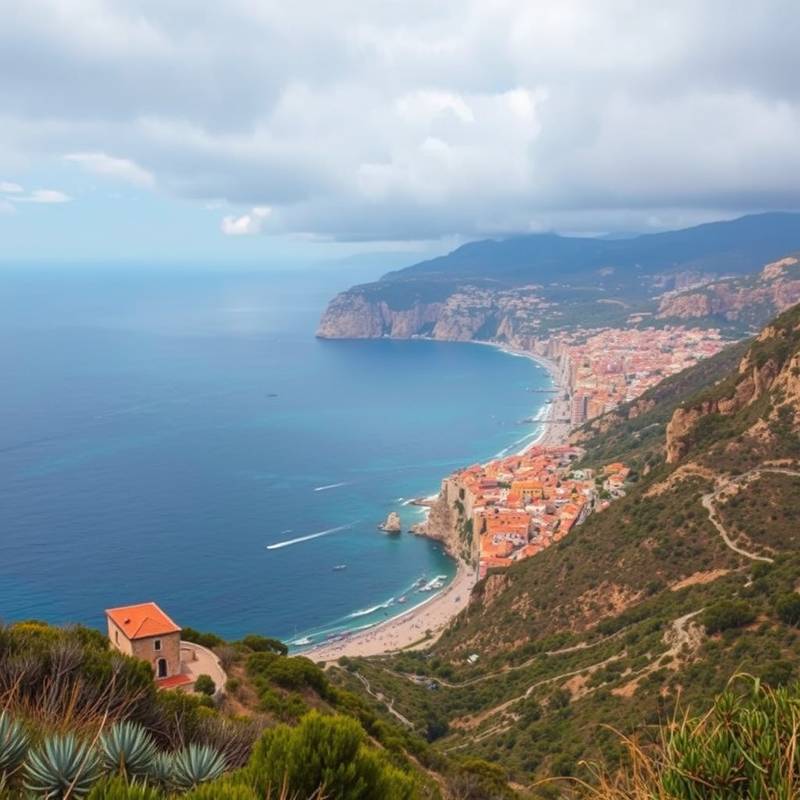 Fotograma de una película filmada en la costa mediterránea española, mostrando un paisaje costero impresionante.